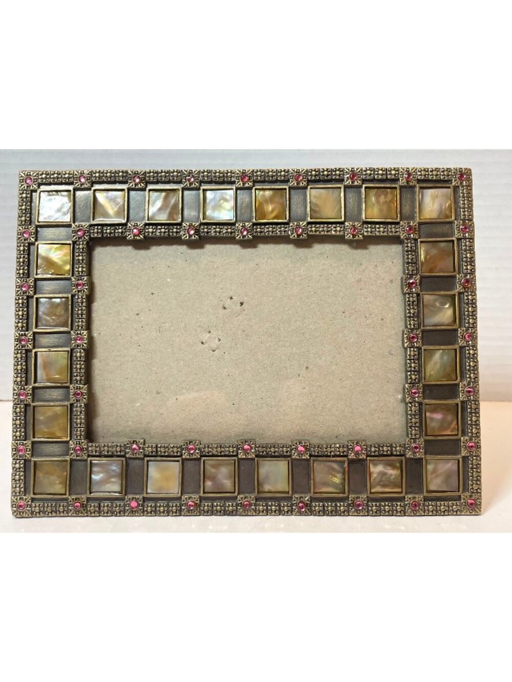 Mother Of Pearl & Rhinestone Picture Frame 5x7 Antique Brass Finish Elegant Home
